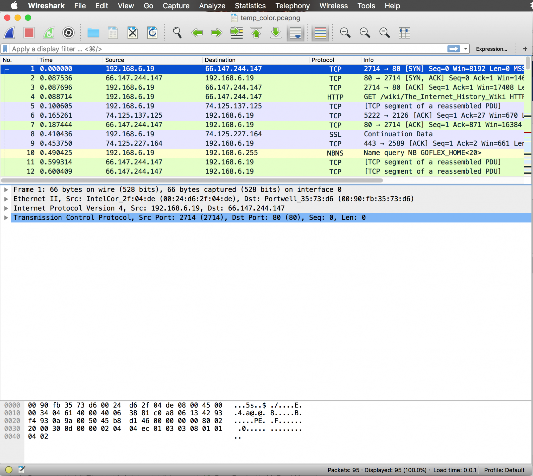 Using Wireshark Temporary Colors to easily see a Conversation